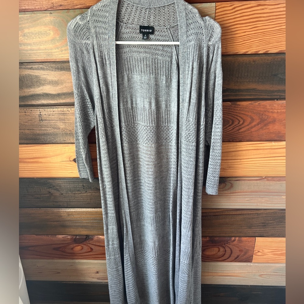 Torrid Pointelle Duster Open Front Sweater Grey Cardigan Size 0